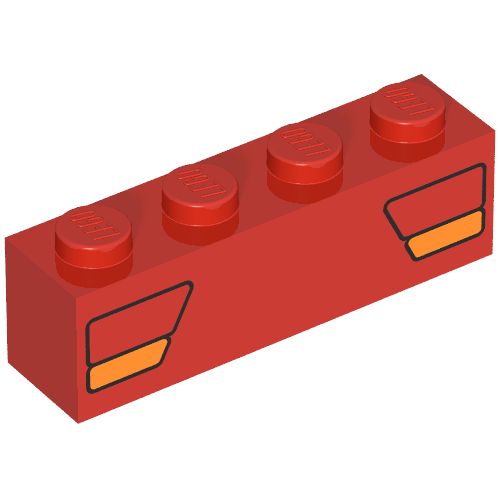Lego Brick 1 x 4 with Car Taillights Red and Orange Print / Red