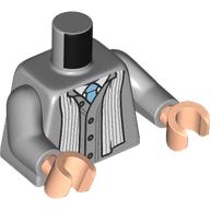 Lego Torso, Buttoned Sweater, White Shirt, Bright Light Blue Tie, White Scarf print, Light Bluish Gray Arms, Light Nougat Hands / Light Bluish Gray