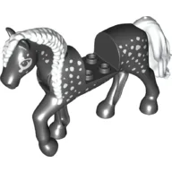 Animal, Horse with Raised Leg, White Braided Mane and Tail, White Spots Print / Black