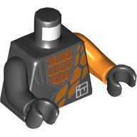 Lego Torso, Odd Arms with Robe, Orange Shirt, Orange Decorations, White Pocket Print, Left Orange Arm, Right Black Arm, Black Hands / Black