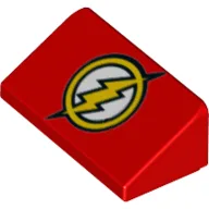 Brick Sloped 30° 1 x 2 x 2/3 with Flash Logo Print / Red