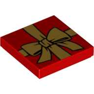 Lego Tile 2 x 2 with Gold Bow Print / Red