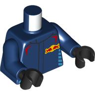 Lego Torso, Racing suit, Red Bulls on Yellow Background print, Dark Blue Arms, Black Hands / Dark Blue