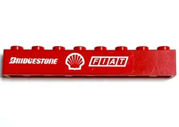 Brick 1 x 8 with White 'BRIDGESTONE', Shell Logo and 'FIAT' on Red Background Pattern (Sticker) - Set 8654