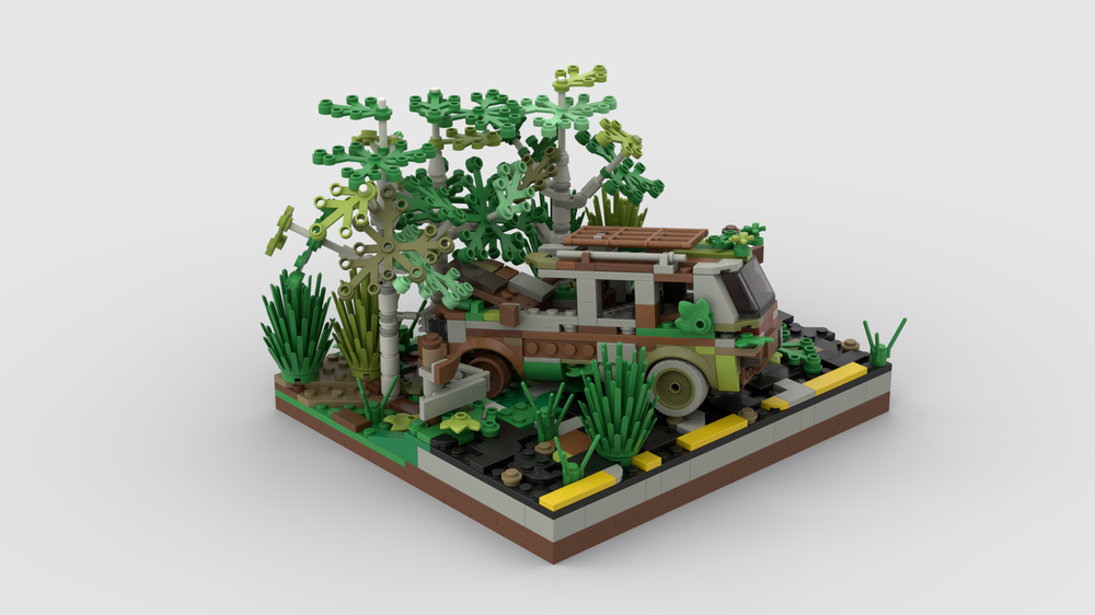 Lego Post-apocalyptic apocalypse - Forest Highway Scene (for display only)