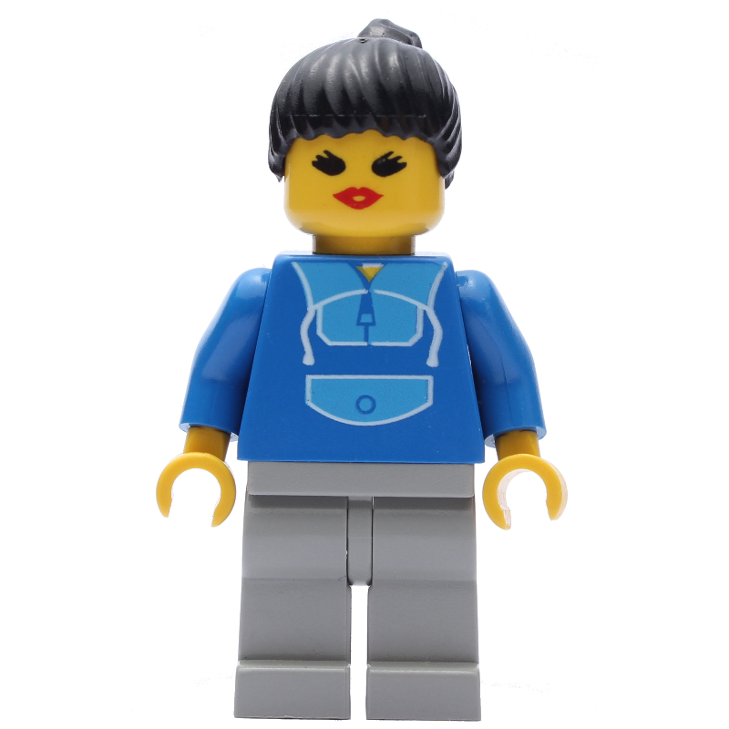 Lego Woman, Blue and Light Gray Jogging Suit, Black Hair