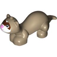 Lego Animal, Ferret with Reddish Brown/White Face, Bright Pink Nose print / Dark Tan