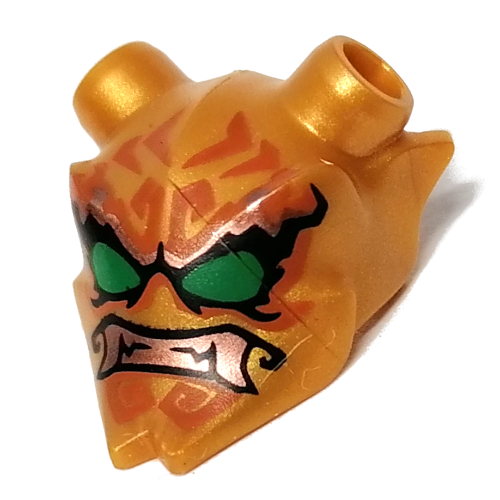 Lego Headwear Accessory Mask Ninjago Oni with Dark orange Decorations, Green Eyes Print / Pearl Gold