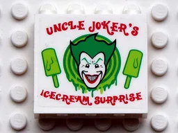 Panel 1 x 4 x 3 - Hollow Studs with 'UNCLE JOKER'S ICECREAM SURPRISE' Pattern (Sticker) - Set 7888