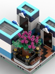 Restroom Plaza with water fountain and a tree