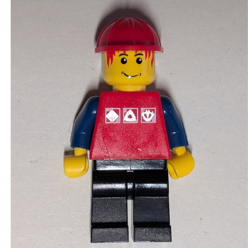 Lego Man, Red Shirt with Dark Blue Arms, Red Hard Hat
