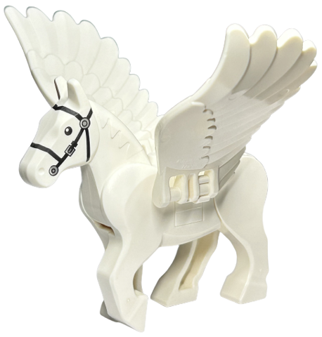 Lego Pegasus, Movable Legs with Black Eyes, White Pupils, and Single Silver Buckle on Black Bridle Pattern (HP Abraxan)