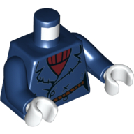 Lego Torso Jacket, Tatty with Rope Belt and Dark Red Turtle Neck Sweater Print, Dark Blue Arms, White Hands / Dark Blue