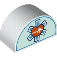 Duplo Brick 2 x 4 x 2 Curved Top with Heart, White Heartbeat Graph, Star Of Life Print / White