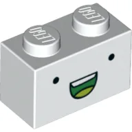 Brick 1 x 2 with Small Black Eyes, Green Open Mouth Smile with Teeth Print