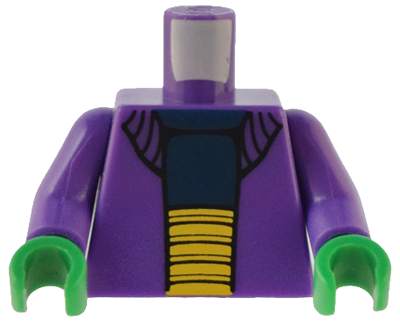 Lego Torso SW Sweater over Dark Blue Shirt and Large Yellow Belt Pattern / Dark Purple Arms / Green Hands