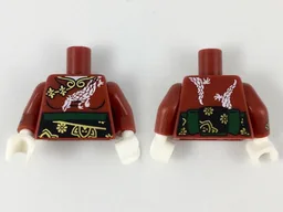 Torso Kimono Robe with White Dragon and Gold Trim, Black and Dark Green Obi Sash Pattern / Dark Red Arm Left / Dark Red Arm Right with Gold Bracelet with Red Stone Pattern / White Hands