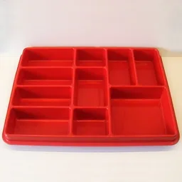 Storage / Sorting Tray, Ten Compartment / Red