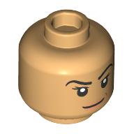 Lego Minifig Head Echo, Peach Lips, Stern Smile, Raised Eyebrow / Angry Teeth / Warm Tan