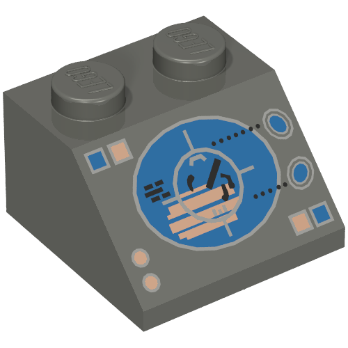Lego Brick Sloped 45° 2 x 2 with Blue/Copper Radar Display Print / Dark Gray