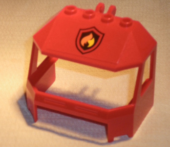 Lego Windscreen 4 x 6 x 4 Cab with Hinge and 1 x 4 Bottom Cutout with Fire Logo Badge Pattern (Sticker) - Set 60010
