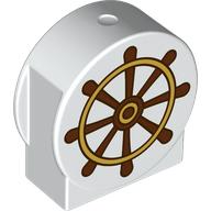 Lego Duplo Brick 1 x 3 x 2 Round Top, Cut with Steering Wheel print / White
