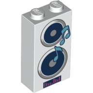 Lego Brick 1 x 2 x 3 with Speakers, Music Notes print / White