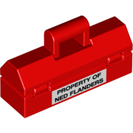 Lego Toolbox with Black 'PROPERTY OF NED FLANDERS' on White Rectangle Print