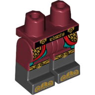 Lego Hips with Dark Red Legs and Black Boots Pattern with Gold and Black Belt, Dark Turquoise/Gold Decorations, Gold Toes Print