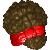 Lego Hair Coiled, Tied Up with Ribbon, Red Pattern / Dark Brown