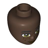 Lego Minidoll Head, Eyebrows, Olive Green Eyes, Dark Red Freckles / Umber Brown