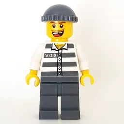 Criminal, Prison Shirt with #50380, Dark Bluish Gray Legs, Dark Bluish Gray Hat, Missing Tooth