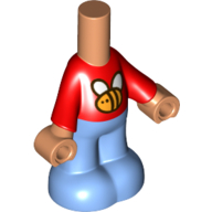 Lego Microdoll Body Pants Medium Blue with Red Shirt with Bee, Medium Blue Legs, Nougat Hands print / Nougat