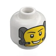 Minifig Head Astronaut, Yellow Face, Open Mouth Smile, Headset (CCA), Light Bluish Grey Lines on Back / White