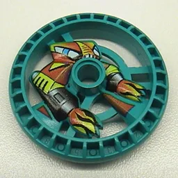 Technic Disc 5 x 5 Notched, Flame with Robot Print / Dark Turquoise
