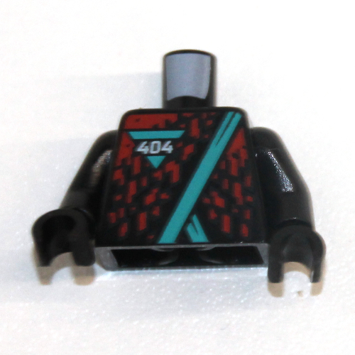 Lego Torso Robe with Dark Turquoise Trim, Dark Red Spots, and '404' Badge Print, Black Arms and Hands / Black