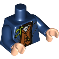 Lego Torso Jacket with Dark Brown Trim and Bow Tie, Dark Orange Vest, Bright Green Bowtruckle Print, Dark Blue Arms, Light Nougat Hands / Dark Blue