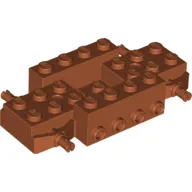 Vehicle Base 4 x 8 x 1 1/3 with Wheel Pins, 4 studs on each side, 2 x 2 Recessed Center and Hole / Dark Orange