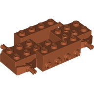 Lego Vehicle Base 4 x 8 x 1 1/3 with Wheel Pins, 4 studs on each side, 2 x 2 Recessed Center and Hole / Dark Orange