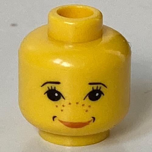 Lego Minifig Head Ginny Weasley, Pink Lips, Cheek Dimples, Nose Freckles, Bright Eyes Print [Blocked Open Stud] / Yellow