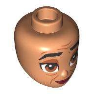 Lego Minidoll Head, Thick Black Eyebrows, Wrinkles, Tired, Brown Eyes, Dark Red Closed Lips / Nougat