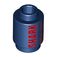 Lego Brick Round 1 x 1 Open Stud with Red 'SHARK REPELLENT' and No Sharks Sign Print / Dark Blue