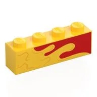 Brick 1 x 4 with Yellow Splotch/Wave on Red Background Print / Yellow