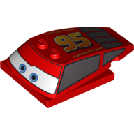 Lego Brick Wedged, Curved 6 x 4 x 1 1/3 with 4 x 4 Base with Blue Eyes, Windows and Large '95' Print (Lightning McQueen)