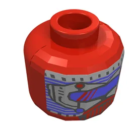Minifig Head UFO Droid, Small Blue Mask Print [Blocked Open Stud] / Red