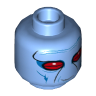 Lego Minifig Head Duros Alliance Fighter, Narrow Red Eyes and Blue Wrinkles Print [Hollow Stud] / Medium Blue