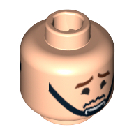 Lego Minifig Head Captain Antilles, Dual Sided, Brown Eyebrows and Black Chin Strap Smiling / Worried Print [Blocked Open Stud] / Light Nougat