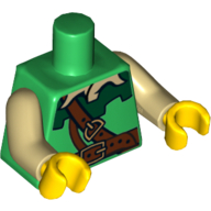 Lego Torso Tunic with Tan Shirt Collar and Brown Belt Print (Forestman), Tan Arms, Yellow Hands / Green