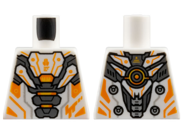 Lego Torso Armor, Dark Bluish Gray Plates, Orange and Yellow Trim Pattern
