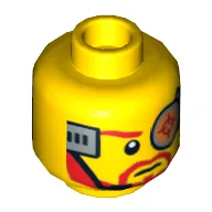 Minifig Head Max Solarflare, Dual Sided, Cyborg Eyepiece, Beard, Determined / Breathing Apparatus Print [Hollow Stud] / Yellow